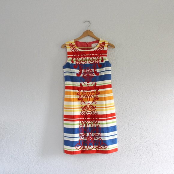 Anthropologie Tabitha Dress bright multi color stripes embroidered Sz 4 - Picture 2 of 9